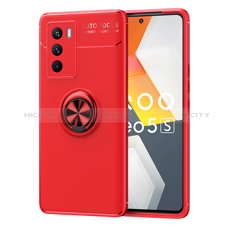 Funda Silicona Carcasa Ultrafina Goma con Magnetico Anillo de dedo Soporte SD2 para Vivo iQOO 9 SE 5G Rojo