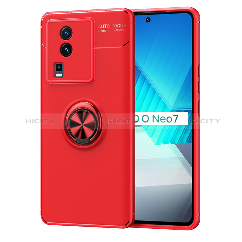 Funda Silicona Carcasa Ultrafina Goma con Magnetico Anillo de dedo Soporte SD2 para Vivo iQOO Neo7 5G Rojo