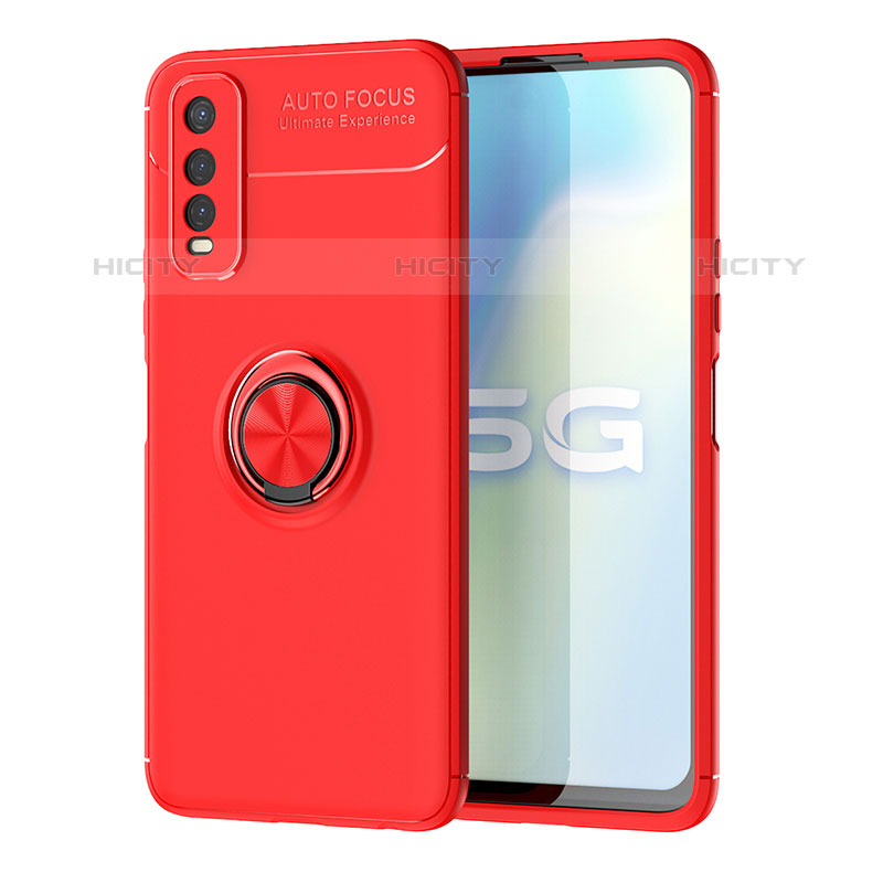 Funda Silicona Carcasa Ultrafina Goma con Magnetico Anillo de dedo Soporte SD2 para Vivo iQOO U1 Rojo