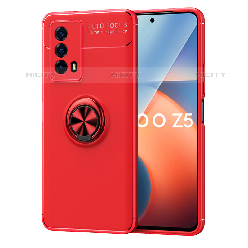 Funda Silicona Carcasa Ultrafina Goma con Magnetico Anillo de dedo Soporte SD2 para Vivo iQOO Z5 5G Rojo