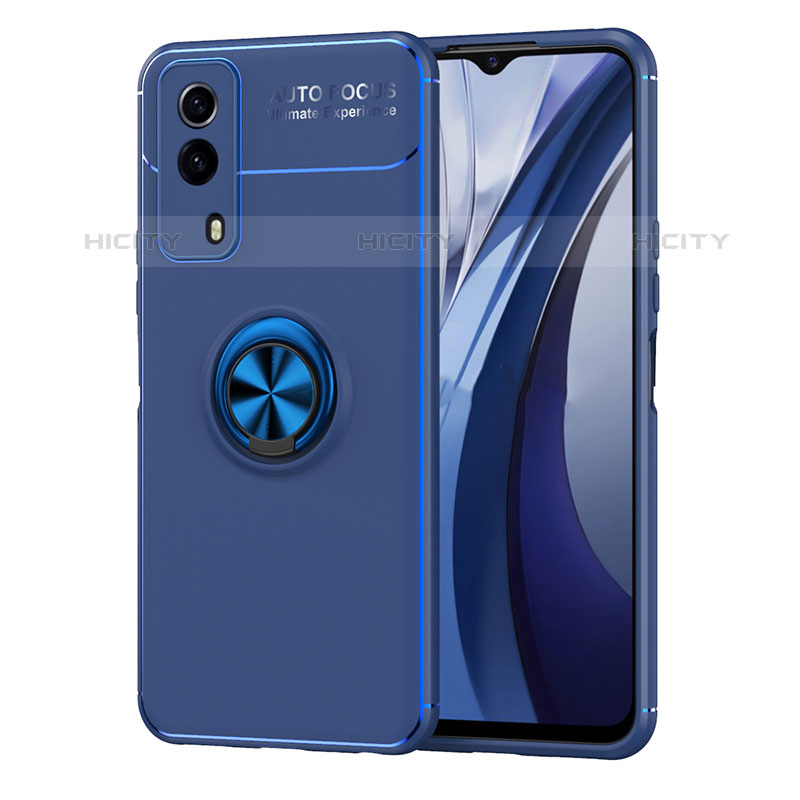 Funda Silicona Carcasa Ultrafina Goma con Magnetico Anillo de dedo Soporte SD2 para Vivo iQOO Z5x 5G Azul