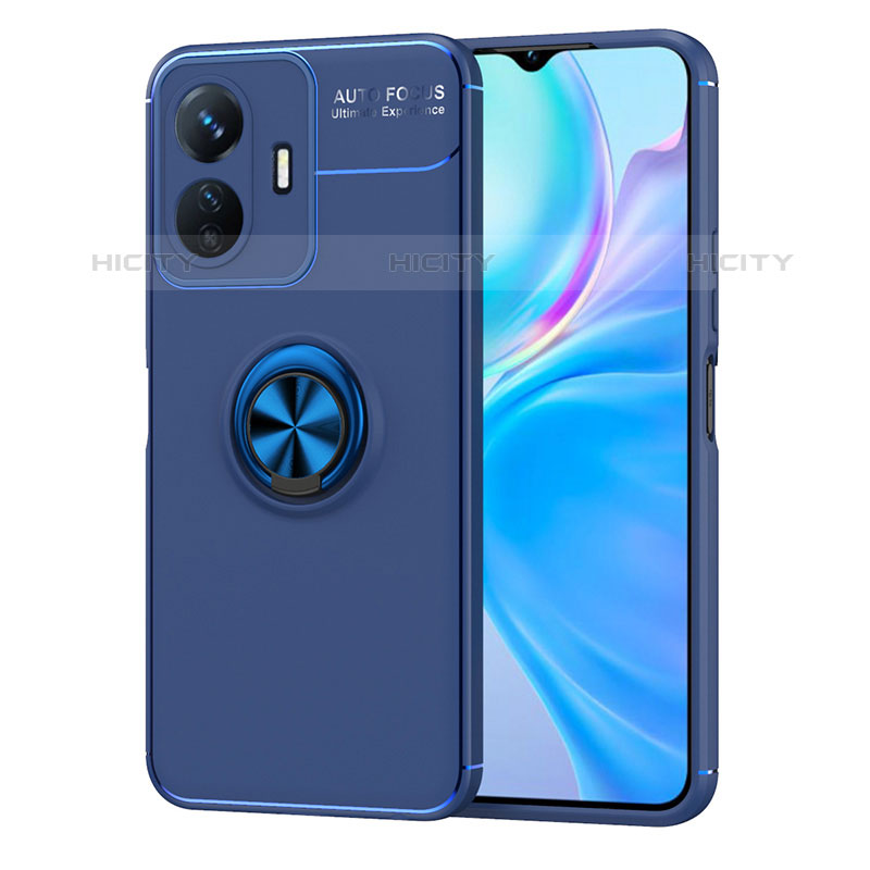 Funda Silicona Carcasa Ultrafina Goma con Magnetico Anillo de dedo Soporte SD2 para Vivo iQOO Z6 Lite 5G Azul