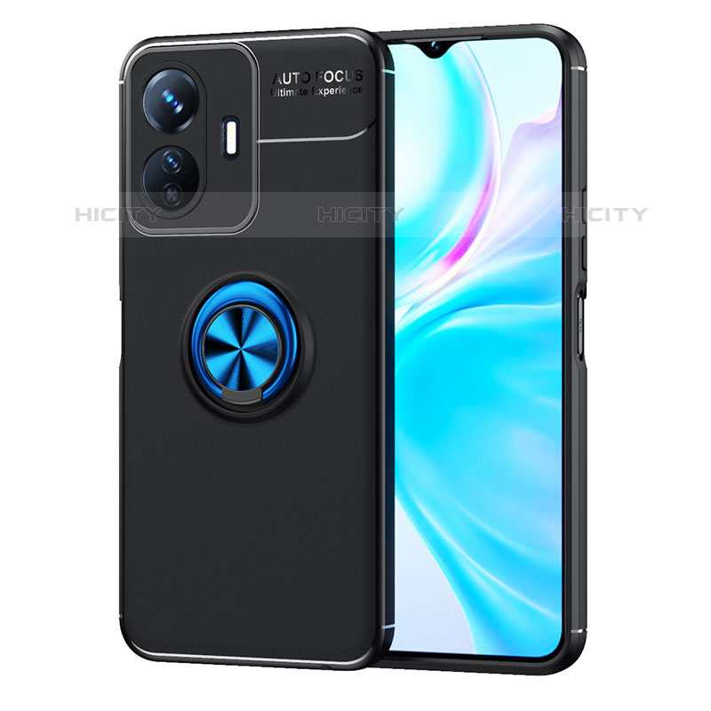 Funda Silicona Carcasa Ultrafina Goma con Magnetico Anillo de dedo Soporte SD2 para Vivo iQOO Z6 Lite 5G Azul y Negro