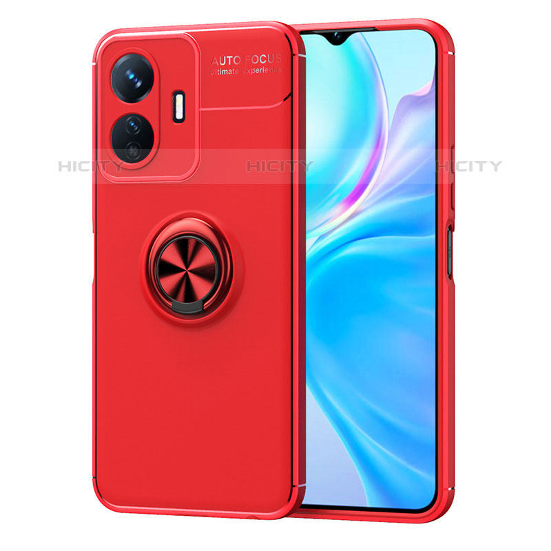 Funda Silicona Carcasa Ultrafina Goma con Magnetico Anillo de dedo Soporte SD2 para Vivo iQOO Z6 Lite 5G Rojo