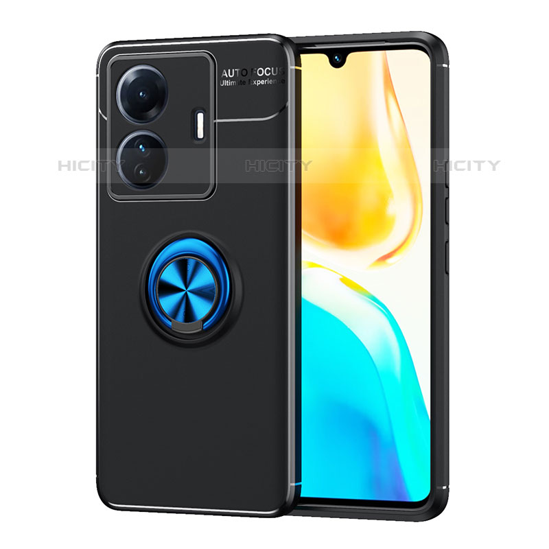 Funda Silicona Carcasa Ultrafina Goma con Magnetico Anillo de dedo Soporte SD2 para Vivo iQOO Z6 Pro 5G Azul y Negro