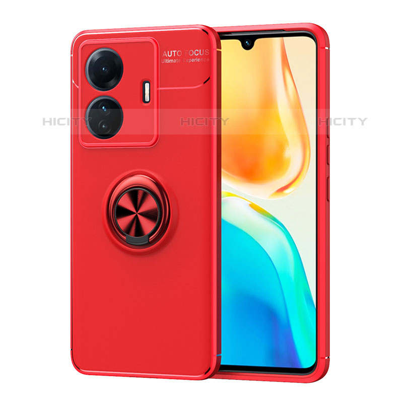 Funda Silicona Carcasa Ultrafina Goma con Magnetico Anillo de dedo Soporte SD2 para Vivo iQOO Z6 Pro 5G Rojo