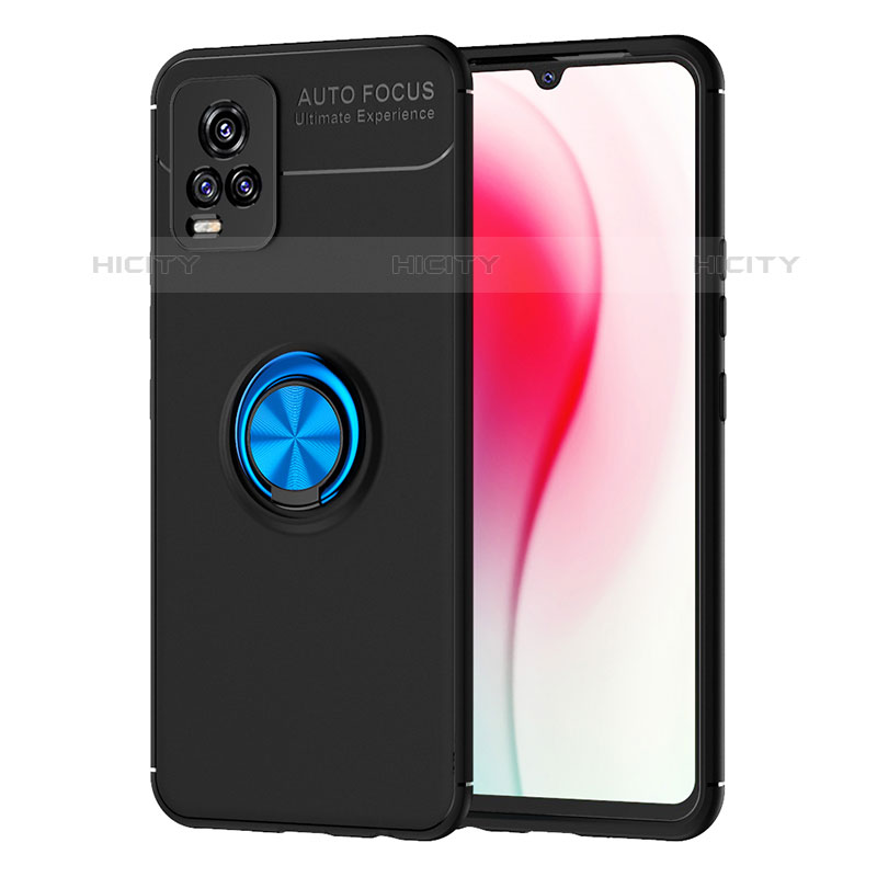 Funda Silicona Carcasa Ultrafina Goma con Magnetico Anillo de dedo Soporte SD2 para Vivo V20 (2021) Azul y Negro