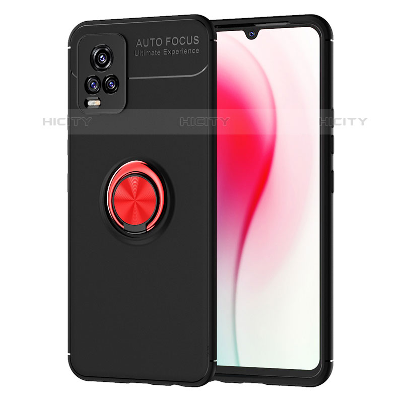 Funda Silicona Carcasa Ultrafina Goma con Magnetico Anillo de dedo Soporte SD2 para Vivo V20 (2021) Rojo y Negro