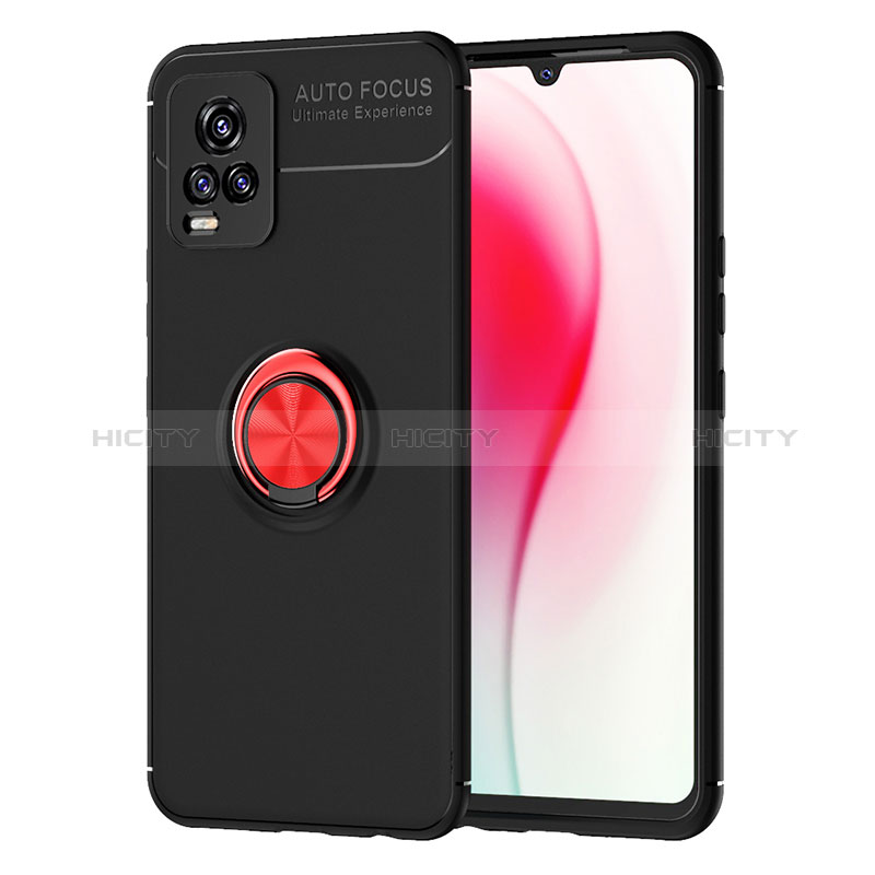 Funda Silicona Carcasa Ultrafina Goma con Magnetico Anillo de dedo Soporte SD2 para Vivo V20 Rojo y Negro