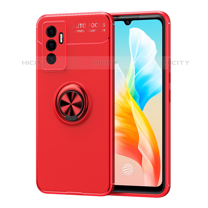 Funda Silicona Carcasa Ultrafina Goma con Magnetico Anillo de dedo Soporte SD2 para Vivo V23e Rojo