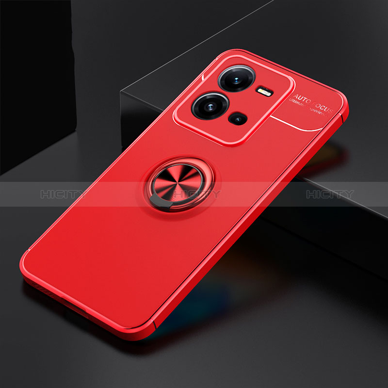 Funda Silicona Carcasa Ultrafina Goma con Magnetico Anillo de dedo Soporte SD2 para Vivo V25 5G Rojo