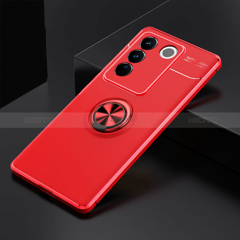 Funda Silicona Carcasa Ultrafina Goma con Magnetico Anillo de dedo Soporte SD2 para Vivo V27 5G Rojo