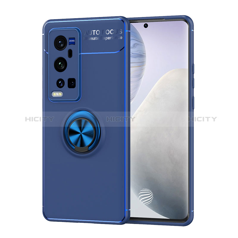 Funda Silicona Carcasa Ultrafina Goma con Magnetico Anillo de dedo Soporte SD2 para Vivo X60 Pro+ Plus 5G Azul