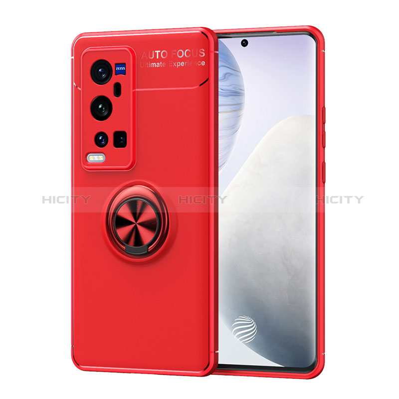 Funda Silicona Carcasa Ultrafina Goma con Magnetico Anillo de dedo Soporte SD2 para Vivo X60 Pro+ Plus 5G Rojo