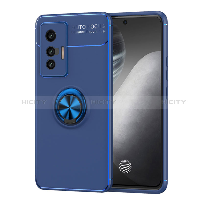 Funda Silicona Carcasa Ultrafina Goma con Magnetico Anillo de dedo Soporte SD2 para Vivo X70t Azul