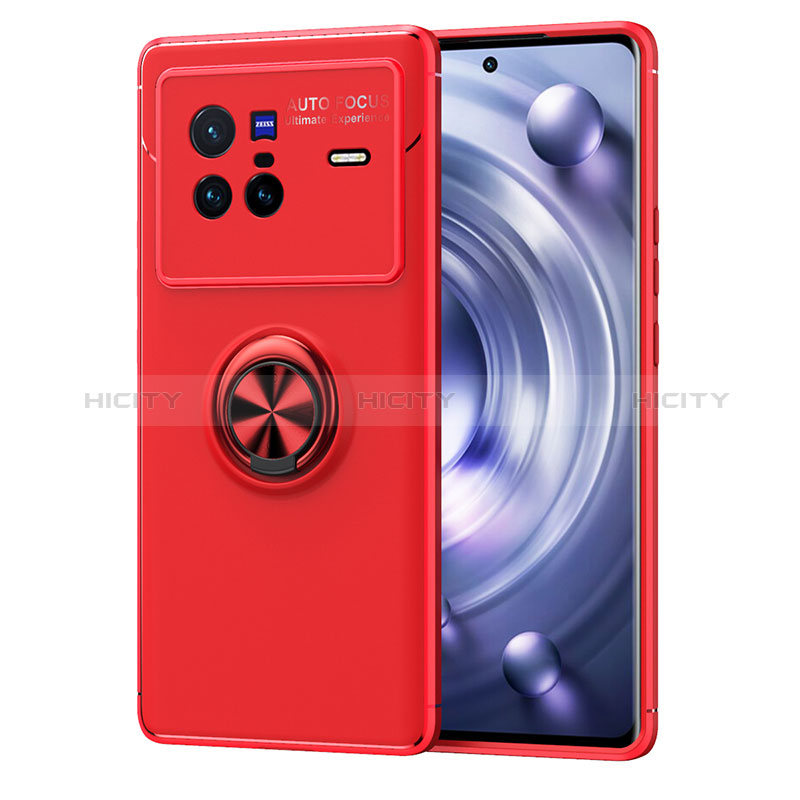 Funda Silicona Carcasa Ultrafina Goma con Magnetico Anillo de dedo Soporte SD2 para Vivo X80 5G Rojo