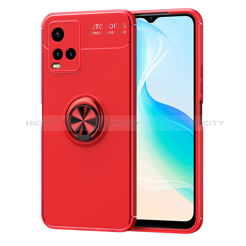 Funda Silicona Carcasa Ultrafina Goma con Magnetico Anillo de dedo Soporte SD2 para Vivo Y21 Rojo