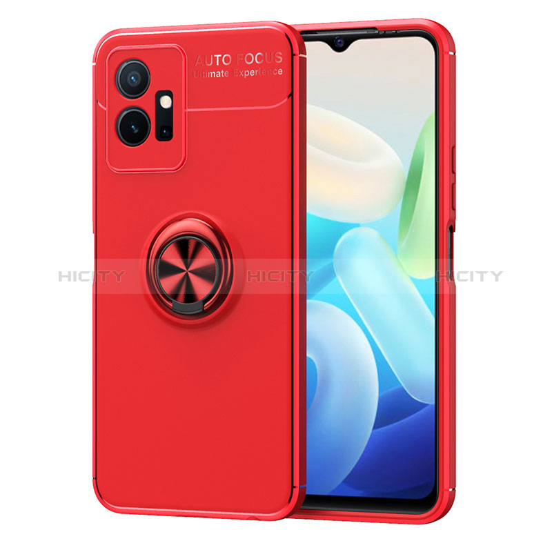 Funda Silicona Carcasa Ultrafina Goma con Magnetico Anillo de dedo Soporte SD2 para Vivo Y33e 5G Rojo