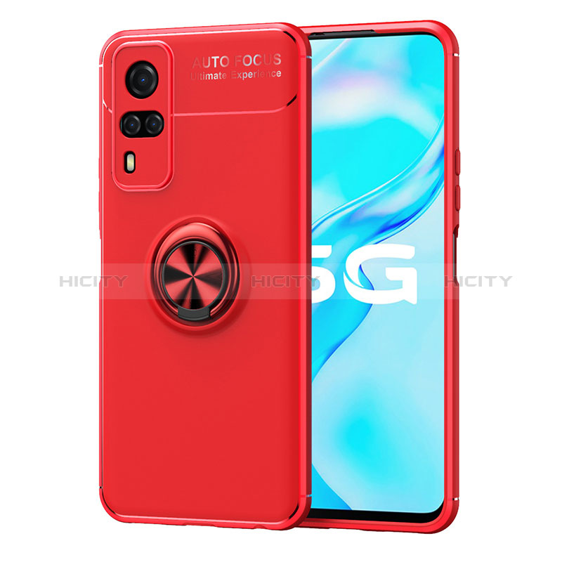 Funda Silicona Carcasa Ultrafina Goma con Magnetico Anillo de dedo Soporte SD2 para Vivo Y51 (2021) Rojo