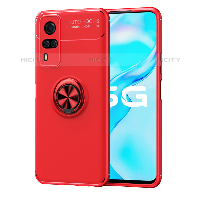 Funda Silicona Carcasa Ultrafina Goma con Magnetico Anillo de dedo Soporte SD2 para Vivo Y51A Rojo