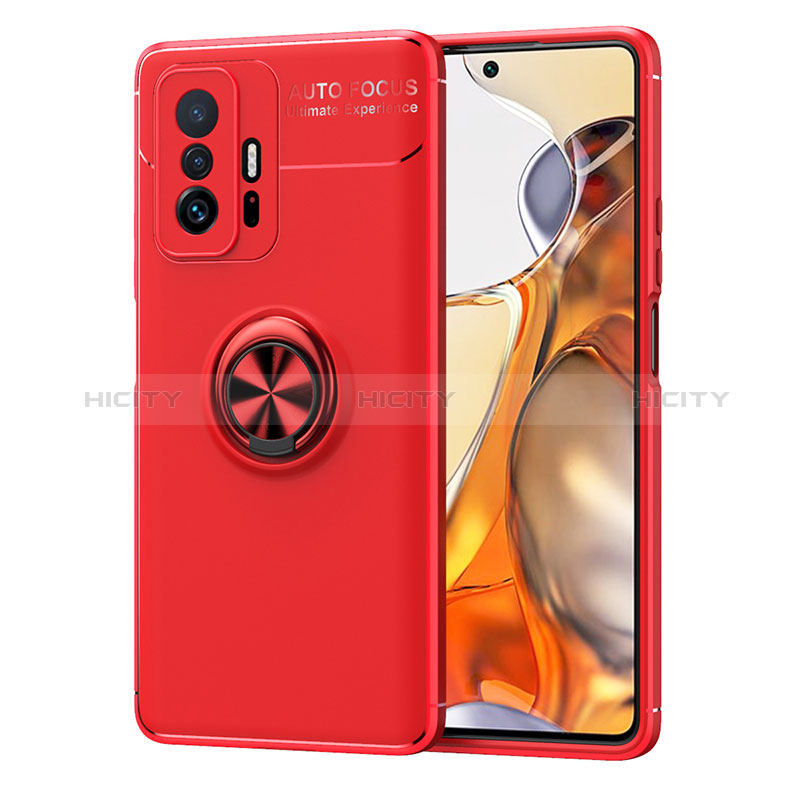 Funda Silicona Carcasa Ultrafina Goma con Magnetico Anillo de dedo Soporte SD2 para Xiaomi Mi 11T Pro 5G Rojo
