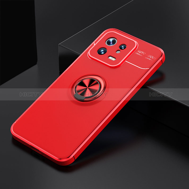 Funda Silicona Carcasa Ultrafina Goma con Magnetico Anillo de dedo Soporte SD2 para Xiaomi Mi 13 5G Rojo