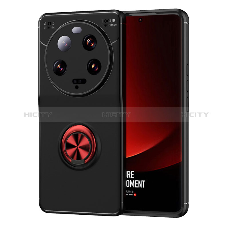 Funda Silicona Carcasa Ultrafina Goma con Magnetico Anillo de dedo Soporte SD2 para Xiaomi Mi 13 Ultra 5G Rojo y Negro