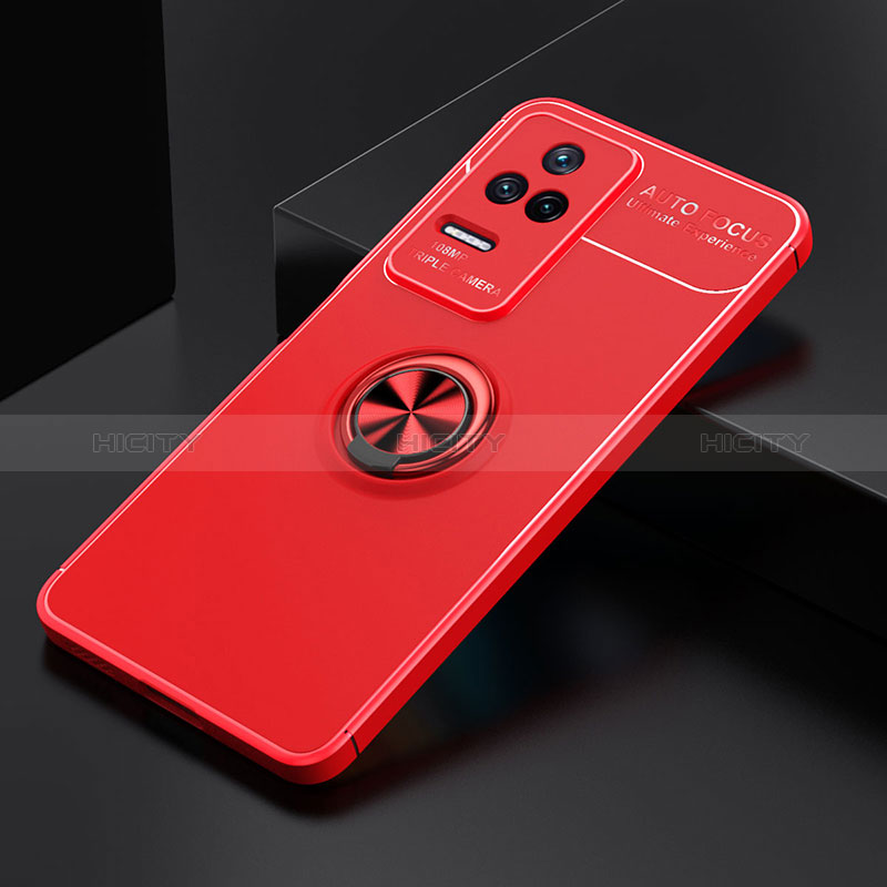 Funda Silicona Carcasa Ultrafina Goma con Magnetico Anillo de dedo Soporte SD2 para Xiaomi Poco F4 5G Rojo