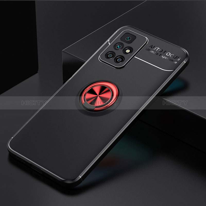 Funda Silicona Carcasa Ultrafina Goma con Magnetico Anillo de dedo Soporte SD2 para Xiaomi Redmi 10 (2022) Rojo y Negro