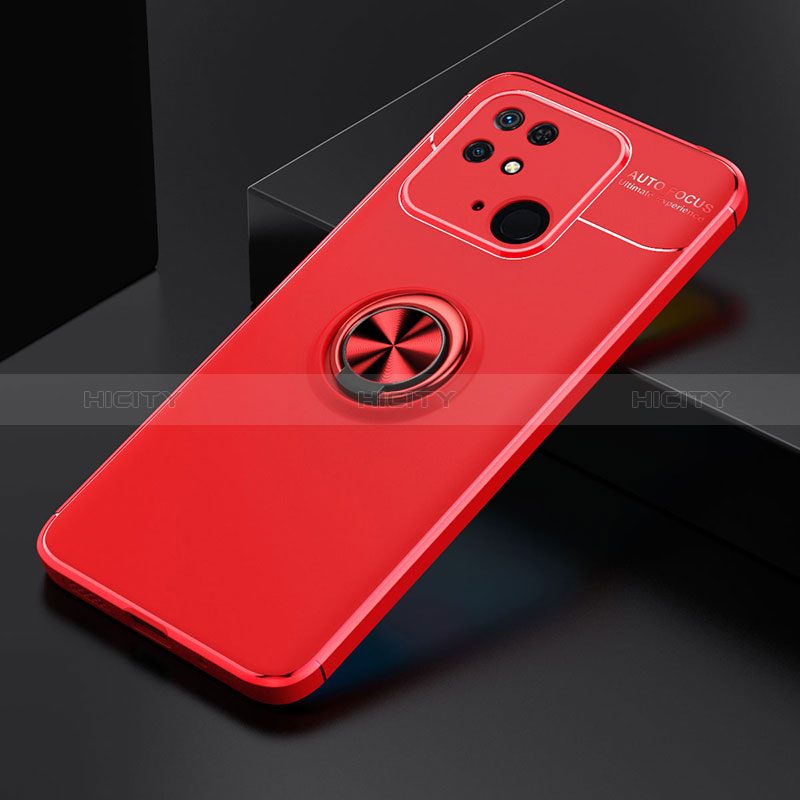 Funda Silicona Carcasa Ultrafina Goma con Magnetico Anillo de dedo Soporte SD2 para Xiaomi Redmi 10 India Rojo