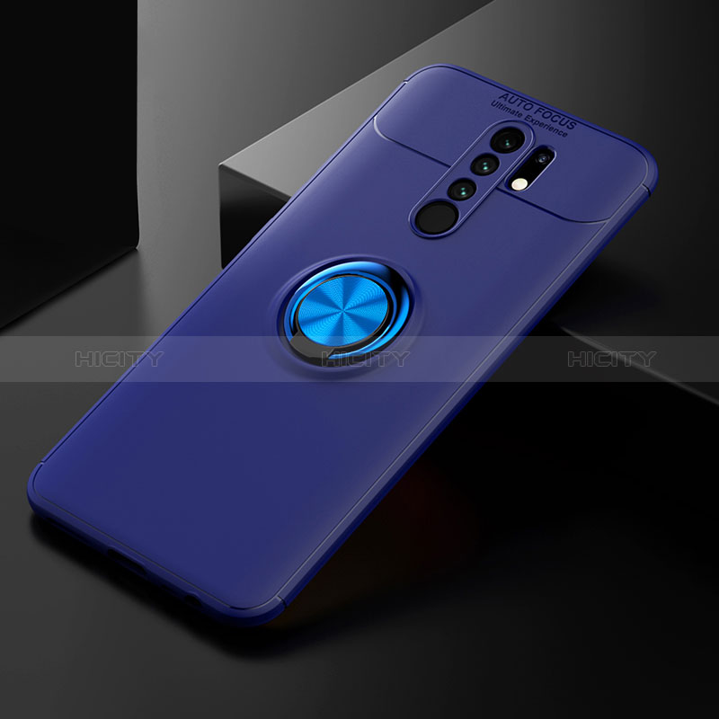 Funda Silicona Carcasa Ultrafina Goma con Magnetico Anillo de dedo Soporte SD2 para Xiaomi Redmi 9 Azul