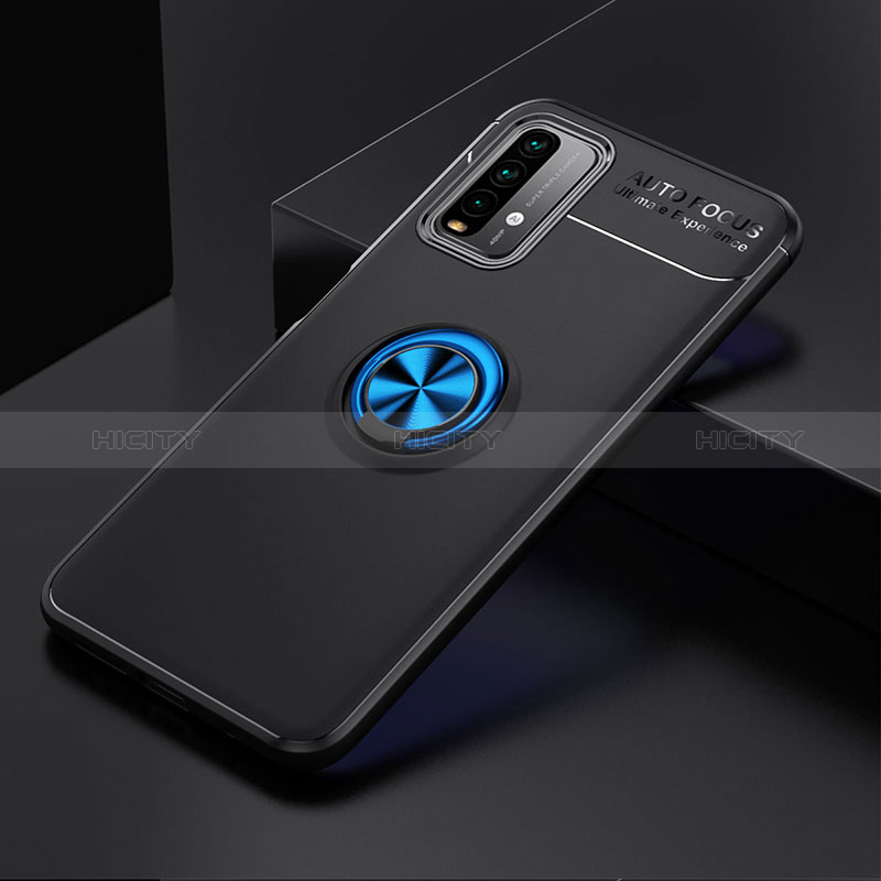 Funda Silicona Carcasa Ultrafina Goma con Magnetico Anillo de dedo Soporte SD2 para Xiaomi Redmi 9 Power Azul y Negro