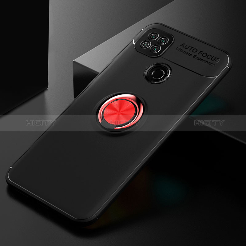 Funda Silicona Carcasa Ultrafina Goma con Magnetico Anillo de dedo Soporte SD2 para Xiaomi Redmi 9C Rojo y Negro