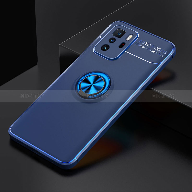 Funda Silicona Carcasa Ultrafina Goma con Magnetico Anillo de dedo Soporte SD2 para Xiaomi Redmi Note 10 Pro 5G Azul