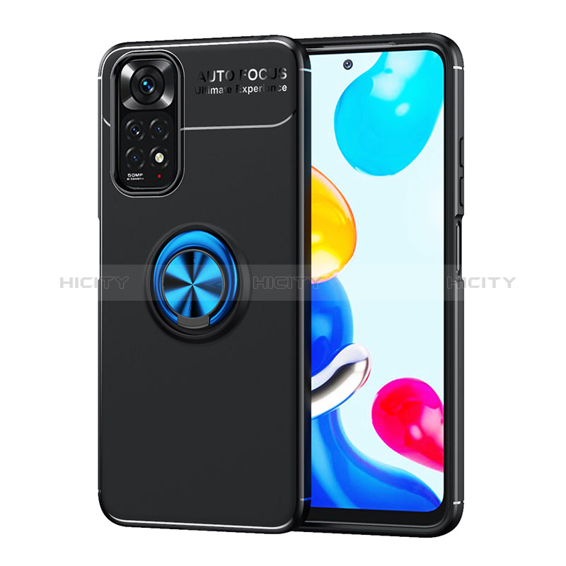 Funda Silicona Carcasa Ultrafina Goma con Magnetico Anillo de dedo Soporte SD2 para Xiaomi Redmi Note 11 4G (2022) Azul y Negro