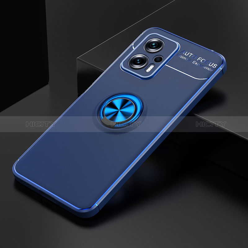 Funda Silicona Carcasa Ultrafina Goma con Magnetico Anillo de dedo Soporte SD2 para Xiaomi Redmi Note 11T Pro 5G Azul