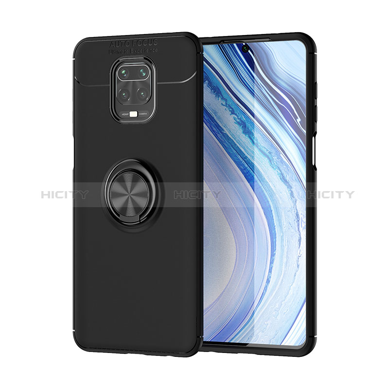 Funda Silicona Carcasa Ultrafina Goma con Magnetico Anillo de dedo Soporte SD2 para Xiaomi Redmi Note 9 Pro Max Negro