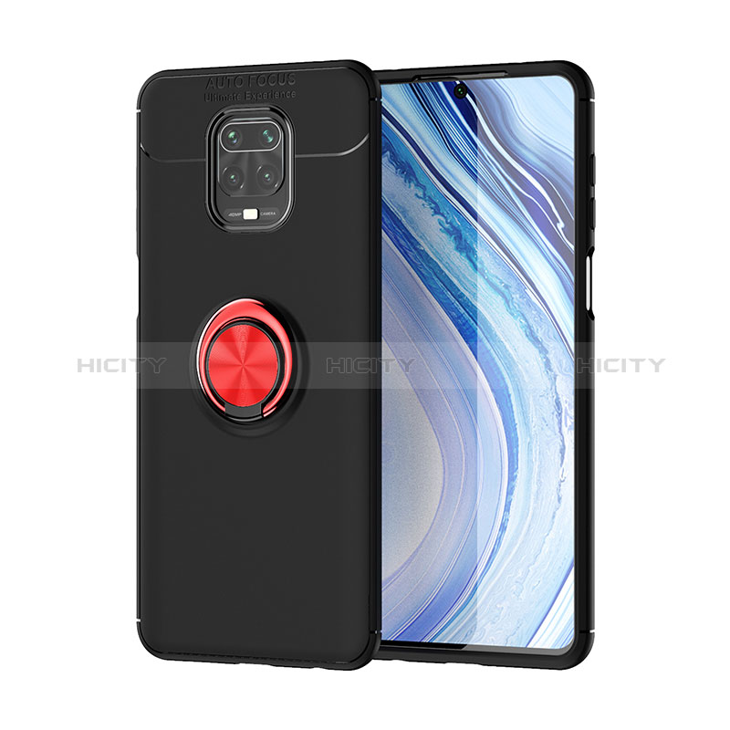 Funda Silicona Carcasa Ultrafina Goma con Magnetico Anillo de dedo Soporte SD2 para Xiaomi Redmi Note 9 Pro Max Rojo y Negro