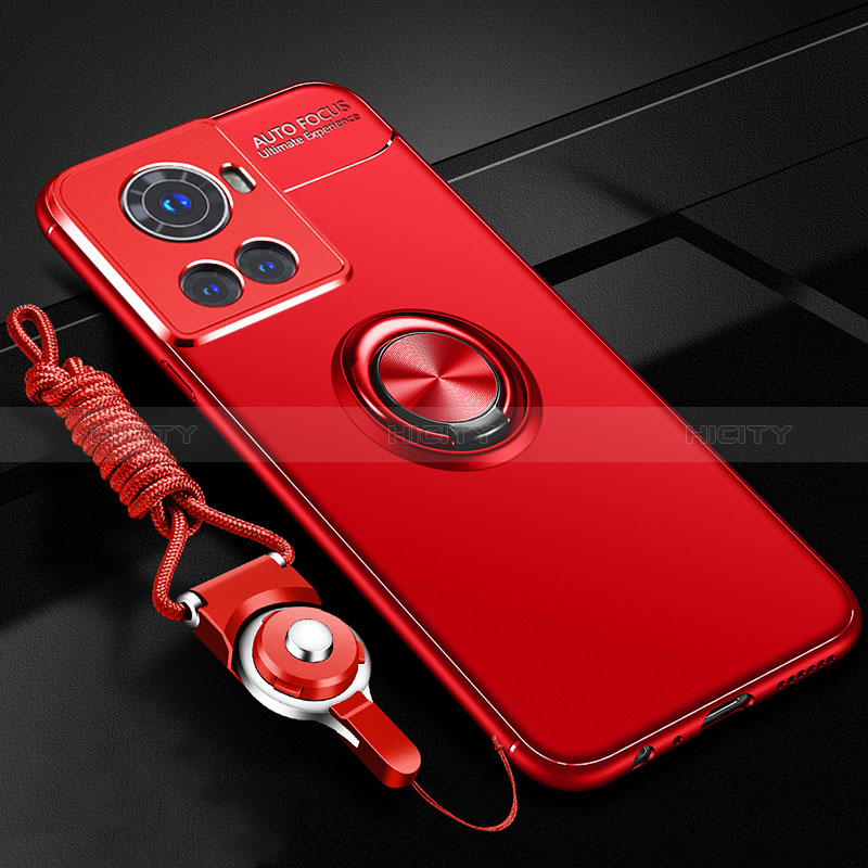 Funda Silicona Carcasa Ultrafina Goma con Magnetico Anillo de dedo Soporte SD3 para OnePlus 10R 5G Rojo