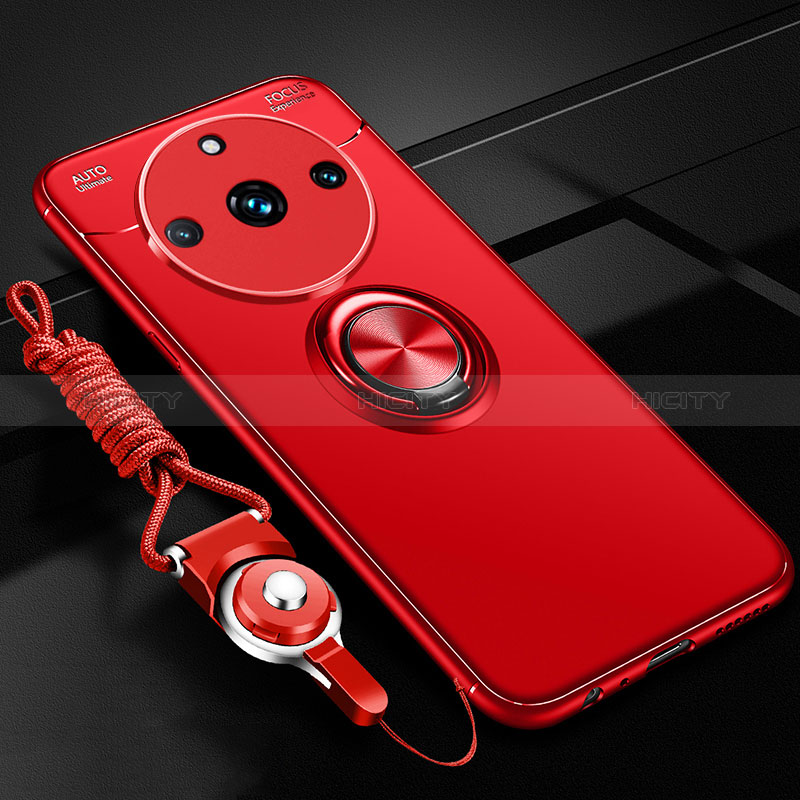 Funda Silicona Carcasa Ultrafina Goma con Magnetico Anillo de dedo Soporte SD3 para Realme 11 Pro+ Plus 5G Rojo