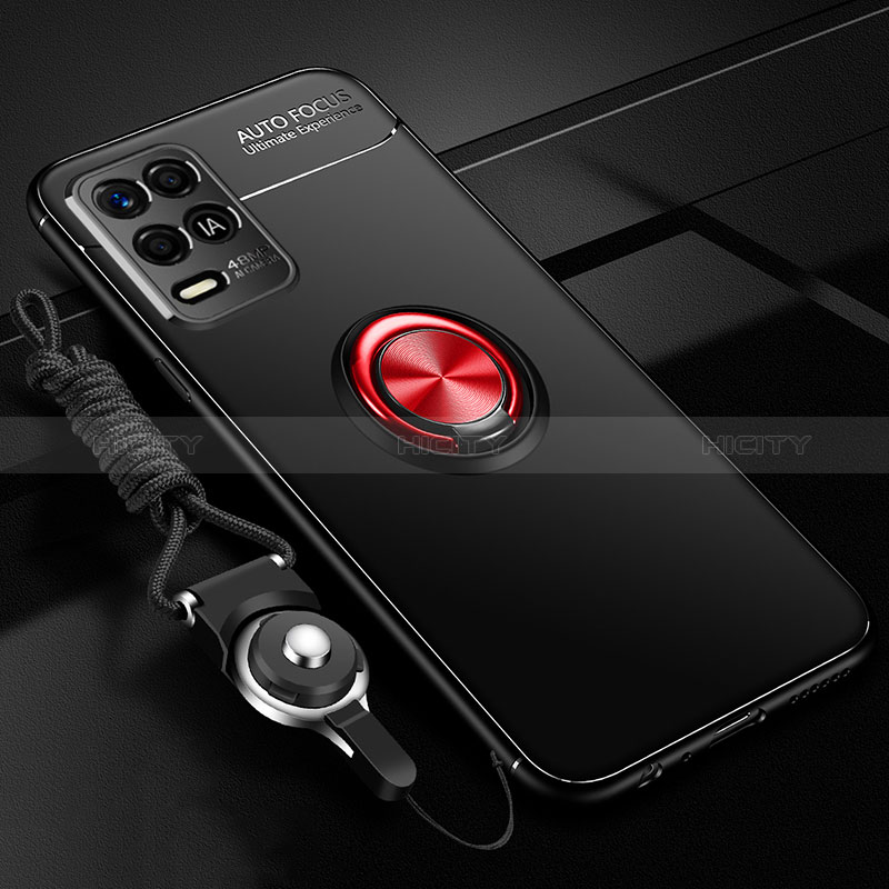 Funda Silicona Carcasa Ultrafina Goma con Magnetico Anillo de dedo Soporte SD3 para Realme 8 5G Rojo y Negro