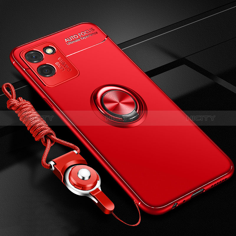 Funda Silicona Carcasa Ultrafina Goma con Magnetico Anillo de dedo Soporte SD3 para Realme V11s 5G Rojo