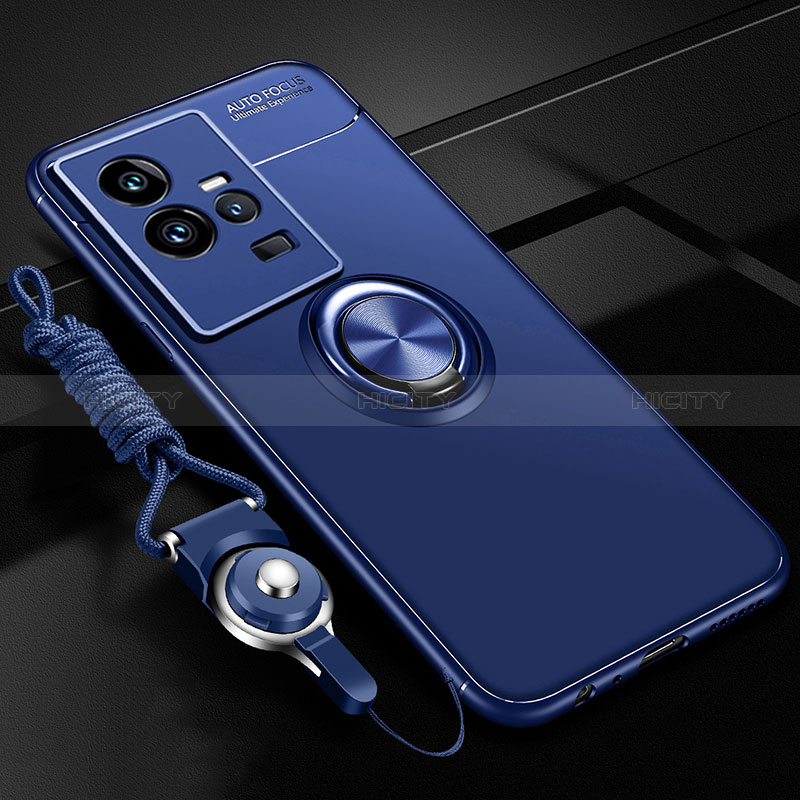 Funda Silicona Carcasa Ultrafina Goma con Magnetico Anillo de dedo Soporte SD3 para Vivo iQOO 11 5G Azul
