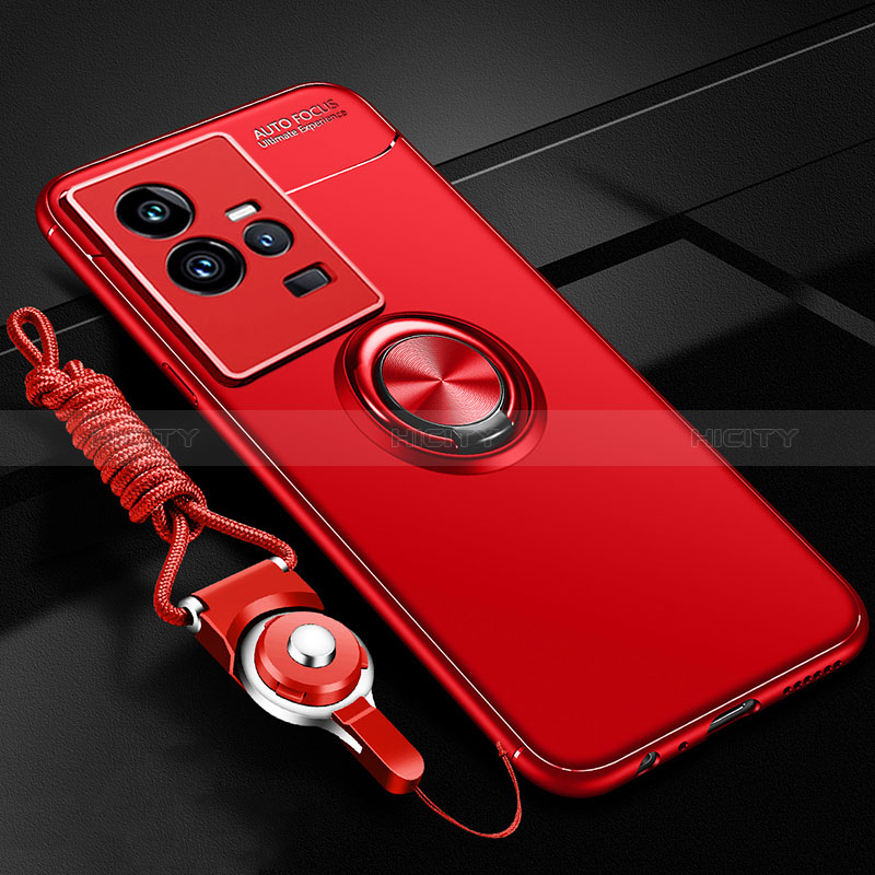 Funda Silicona Carcasa Ultrafina Goma con Magnetico Anillo de dedo Soporte SD3 para Vivo iQOO 11 Pro 5G Rojo