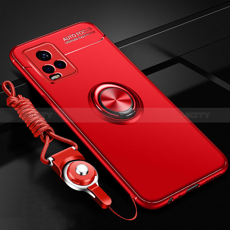 Funda Silicona Carcasa Ultrafina Goma con Magnetico Anillo de dedo Soporte SD3 para Vivo iQOO 7 5G Rojo