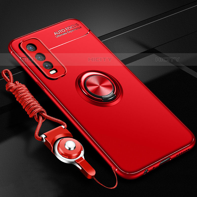 Funda Silicona Carcasa Ultrafina Goma con Magnetico Anillo de dedo Soporte SD3 para Vivo iQOO U1 Rojo