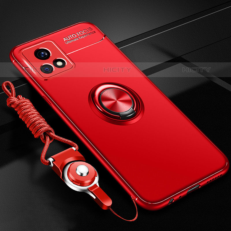 Funda Silicona Carcasa Ultrafina Goma con Magnetico Anillo de dedo Soporte SD3 para Vivo iQOO U3 5G Rojo