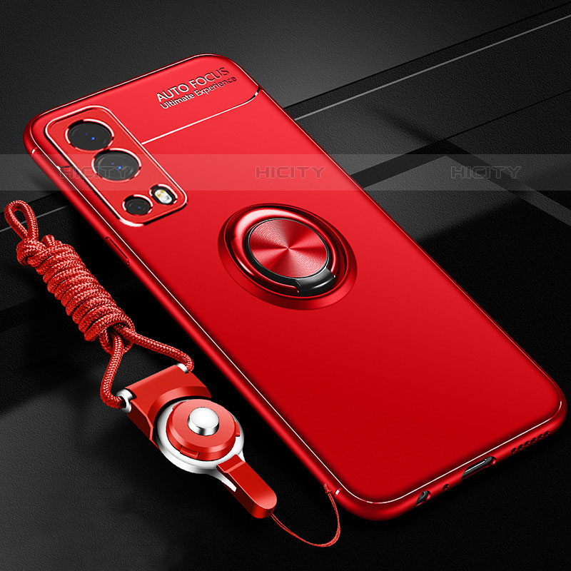 Funda Silicona Carcasa Ultrafina Goma con Magnetico Anillo de dedo Soporte SD3 para Vivo iQOO Z3 5G Rojo