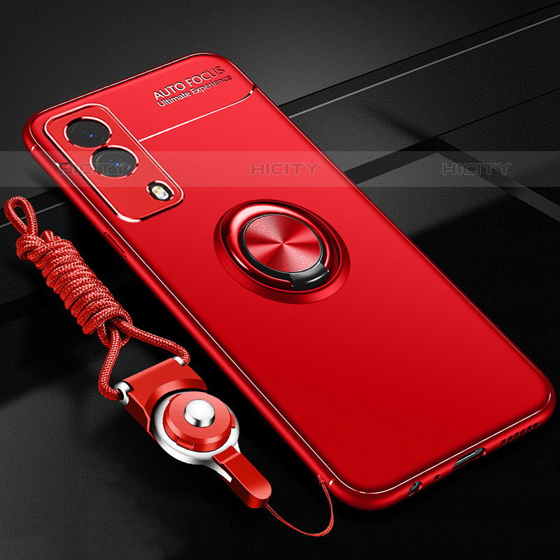 Funda Silicona Carcasa Ultrafina Goma con Magnetico Anillo de dedo Soporte SD3 para Vivo iQOO Z5x 5G Rojo