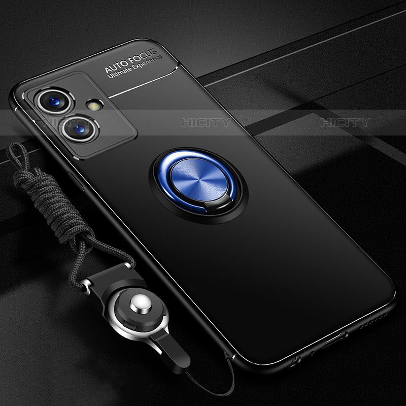 Funda Silicona Carcasa Ultrafina Goma con Magnetico Anillo de dedo Soporte SD3 para Vivo iQOO Z6 5G Azul y Negro